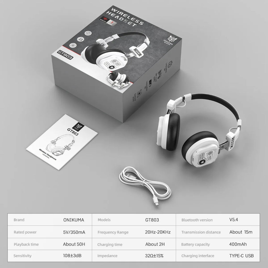 Onikuma Bluetooth Headphones Over Ear Hifi Stereo Music Headset Professional True Sports with Earphones TF/AUX Music Player